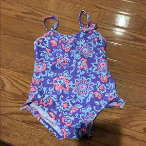 Purple, blue, coral one piece bathing suit